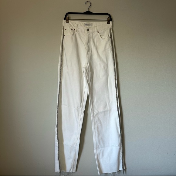 Zara White Fringe Wide Leg Jean - Picture 1 of 4